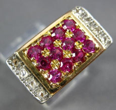 ANTIQUE WIDE 1.62CT ROSE CUT DIAMOND & RUBY 14K TWO TONE GOLD OPEN FILIGREE RING