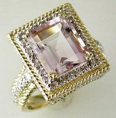 4.74CT DIAMOND & AAA AMETHYST 14KT YELLOW GOLD 3D EMERALD CUT HALO ROPE FUN RING