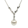 ESTATE .16CT DIAMOND & AAA PEARL 14KT WHITE GOLD MARQUISE SHAPE LARIAT NECKLACE