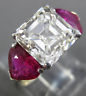 ESTATE LARGE GIA 6.28CT DIAMOND & AAA RUBY 18KT WHITE GOLD 3D ENGAGEMENT RING