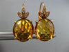 ANTIQUE LARGE 15.15CT DIAMOND & AAA CITRINE 14KT YELLOW GOLD 3D HANGING EARRINGS