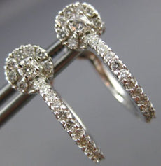ANTIQUE .80CT DIAMOND 14KT WHITE GOLD CIRCULAR HALO HOOP HUGGIE EARRINGS #15706