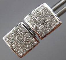 ESTATE 1.0CT DIAMOND 14KT WHITE GOLD 3D CLASSIC SQUARE PAVE STUD EARRINGS #19721