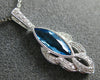 ESTATE 1.36CT DIAMOND & AAA BLUE TOPAZ 14KT WHITE GOLD 3D TEAR DROP LEAF PENDANT
