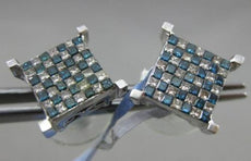 ESTATE LARGE 2.75CT WHITE & BLUE DIAMOND 14KT WHITE GOLD CHECKERED STUD EARRINGS