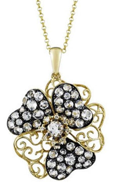 2.04CT DIAMOND & WHITE TOPAZ 14KT YELLOW BLACK GOLD MULTI HEART FLOATING PENDANT