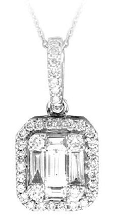 .90CT DIAMOND 18K WHITE GOLD ROUND & BAGUETTE INVISIBLE OCTAGON FLOATING PENDANT