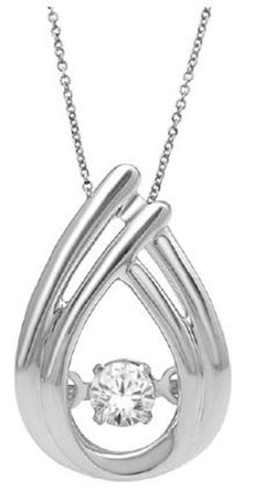 ESTATE .10CT DANCING DIAMOND 14K WHITE GOLD SOLITAIRE TEAR DROP FLOATING PENDANT