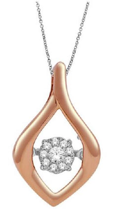 ESTATE .10CT DIAMOND 14KT ROSE GOLD 3D FLOWER TEAR DROP FLOATING PENDANT