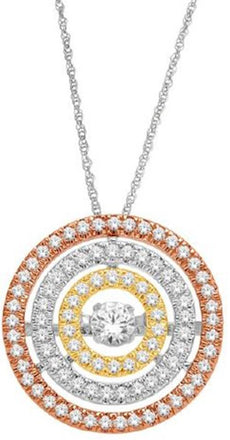 .50CT DANCING DIAMOND 14KT TRI COLOR GOLD SOLITAIRE ROUND CIRCULAR HALO PENDANT
