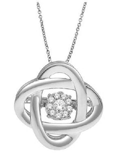 ESTATE .06CT DIAMOND 14KT WHITE GOLD 3D FLOWER LOVE KNOT FLOATING PENDANT