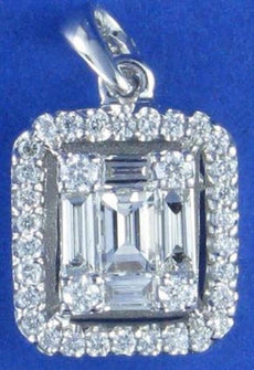 .45CT DIAMOND 18KT WHITE GOLD 3D ROUND & BAGUETTE SQUARE HALO FLOATING PENDANT