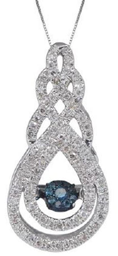 .25CT WHITE & BLUE DIAMOND 14KT WHITE GOLD CLUSTER TEAR DROP FLOATING PENDANT