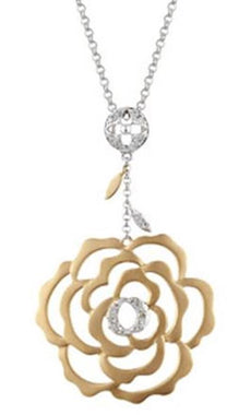ESTATE .07CT DIAMOND 14KT WHITE & ROSE GOLD CLASSIC FLOWER ROSE FLOATING PENDANT