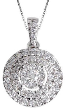 1.0CT DIAMOND 14KT WHITE GOLD 3D CLUSTER CIRCULAR HALO FILIGREE FLOATING PENDANT