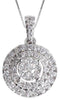 1.0CT DIAMOND 14KT WHITE GOLD 3D CLUSTER CIRCULAR HALO FILIGREE FLOATING PENDANT
