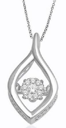ESTATE .10CT DIAMOND 14KT WHITE GOLD 3D FLOWER TEAR DROP FLOATING PENDANT