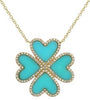 2.54CT DIAMOND & AAA TURQUOISE 14KT YELLOW GOLD MULTI HEART FLOWER LOVE NECKLACE