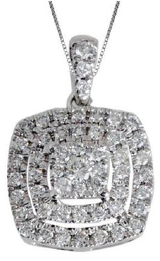 .5CT DIAMOND 14K WHITE GOLD CLUSTER SQUARE DOUBLE HALO MILGRAIN FLOATING PENDANT