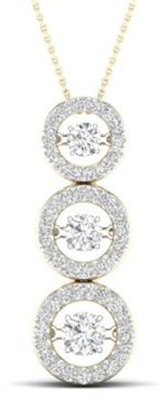 .50CT DANCING DIAMOND 14K YELLOW GOLD ROUND PAST PRESENT FUTURE FLOATING PENDANT