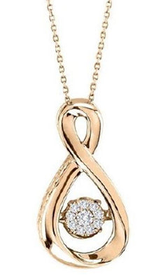 .10CT DIAMOND 14KT ROSE GOLD 3D CLASSIC CLUSTER INFINITY FLOATING LOVE PENDANT