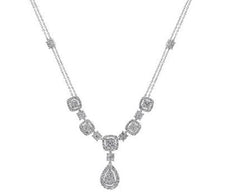 1.62CT DIAMOND 18KT WHITE GOLD PAVE TEAR DROP SQUARE BY THE YARD LARIAT NECKLACE