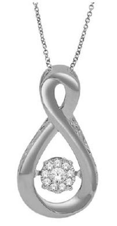 .10CT DIAMOND 14KT WHITE GOLD 3D CLASSIC CLUSTER INFINITY FLOATING LOVE PENDANT