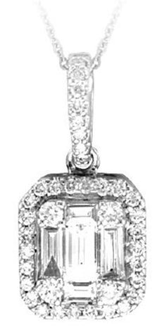 .45CT DIAMOND 18K WHITE GOLD ROUND & BAGUETTE INVISIBLE OCTAGON FLOATING PENDANT