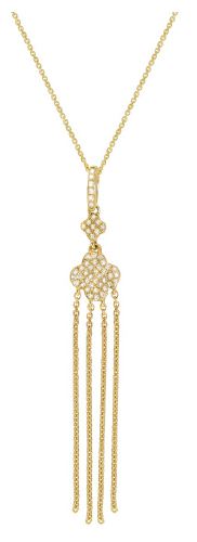 ESTATE .14CT DIAMOND 14KT YELLOW GOLD 3D FLOWER CHANDELIER LARIAT FUN PENDANT