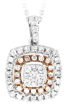 .50CT DIAMOND 14K WHITE & ROSE GOLD SQUARE DOUBLE HALO FILIGREE FLOATING PENDANT