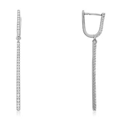 ESTATE .46CT DIAMOND 14KT WHITE GOLD 3D CLASSIC BAR LEVERBACK HANGING EARRINGS