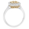 ESTATE .67CT WHITE & FANCY YELLOW DIAMOND 14KT 2 TONE GOLD SQUARE CLUSTER RING