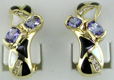 1.07CT DIAMOND & AAA TANZANITE ONYX & MOTHER OF PEARL 14KT YELLOW GOLD EARRINGS