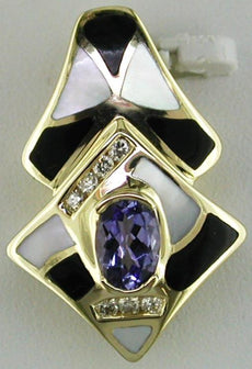 .59CT DIAMOND & AAA TANZANITE ONYX & MOTHER OF PEARL 14KT YELLOW GOLD 3D PENDANT