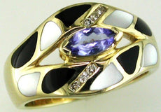 .41CT DIAMOND & TANZANITE ONYX & MOTHER OF PEARL 14KT YELLOW GOLD 3D FUN RING