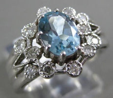 ANTIQUE WIDE 1.44CT DIAMOND & AQUAMARINE 14KT WHITE GOLD 3D COCKTAIL RING #21785
