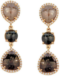 ESTATE LARGE 11.7CT MULTI COLOR DIAMOND 18K YELLOW GOLD CLASSIC HANGING EARRINGS