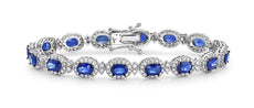 7.60CT DIAMOND & AAA SAPPHIRE 18KT WHITE GOLD 3D OVAL & ROUND TENNIS BRACELET