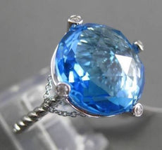 ESTATE 13.32CT DIAMOND & AAA EXTRA FACET BLUE TOPAZ 14KT WHITE GOLD 3D ROPE RING