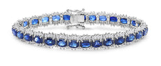 WIDE 13.11CT DIAMOND & AAA SAPPHIRE 18KT WHITE GOLD OVAL & ROUND TENNIS BRACELET