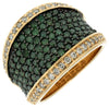 ESTATE LARGE 2.0CT WHITE & GREEN DIAMOND 14KT YELLOW GOLD 3D MULTI ROW FUN RING