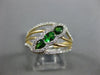 ESTATE WIDE .63CT DIAMOND & TSAVORITE 14KT YELLOW GOLD 3 STONE LEAF FLOWER RING