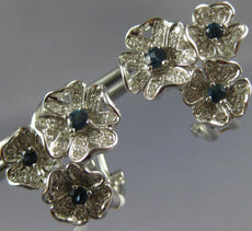 ESTATE .95CT DIAMOND & AAA SAPPHIRE 18K WHITE GOLD MULTI FLOWER CLIP ON EARRINGS