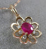 ESTATE .37CT DIAMOND & AAA RUBY 14K ROSE GOLD 3D FLOWER CLASSIC FLOATING PENDANT