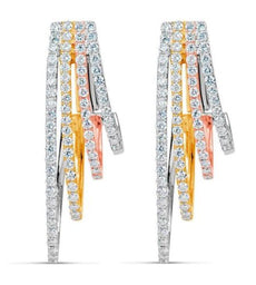 ESTATE LARGE 1.30CT DIAMOND 18KT TRI COLOR GOLD 3 ROW UMBRELLA HANGING EARRINGS