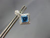 ESTATE 1.82CT DIAMOND & AAA BLUE TOPAZ 14KT WHITE GOLD SQUARE HALO STUD EARRINGS