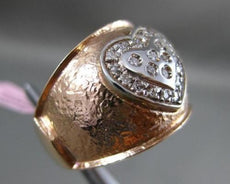 ANTIQUE WIDE .20CT DIAMOND 14KT WHITE & ROSE GOLD HEART ITALIAN ETOILE FUN RING