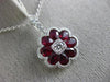 ESTATE 1.46CT DIAMOND & AAA RUBY 18K WHITE GOLD FLOWER FILIGREE MILGRAIN PENDANT