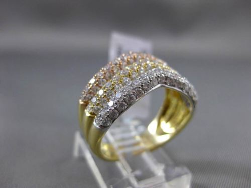 ESTATE LARGE 2.03CT ROUND DIAMOND 18KT TRI COLOR GOLD ' V ' SHAPE MULTI ROW RING