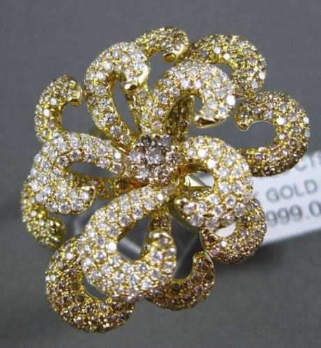 ESTATE MASSIVE 4.23CT FANCY YELLOW & WHITE DIAMOND 18KT ROSE GOLD 3D FLOWER RING